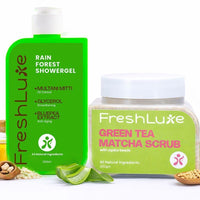 FreshLuxe Purifying Combo with GreenTea Matcha Scrub & RainForest Bodywash 200gm + 400ml