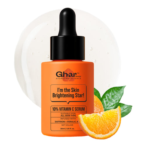 Ghar Soaps 10% Vitamin C Serum with Ferulic Acid & Saffron 30 ml – Brightening, Dark Spot Removal & Hydrating Face Serum for All Skin Types - 1