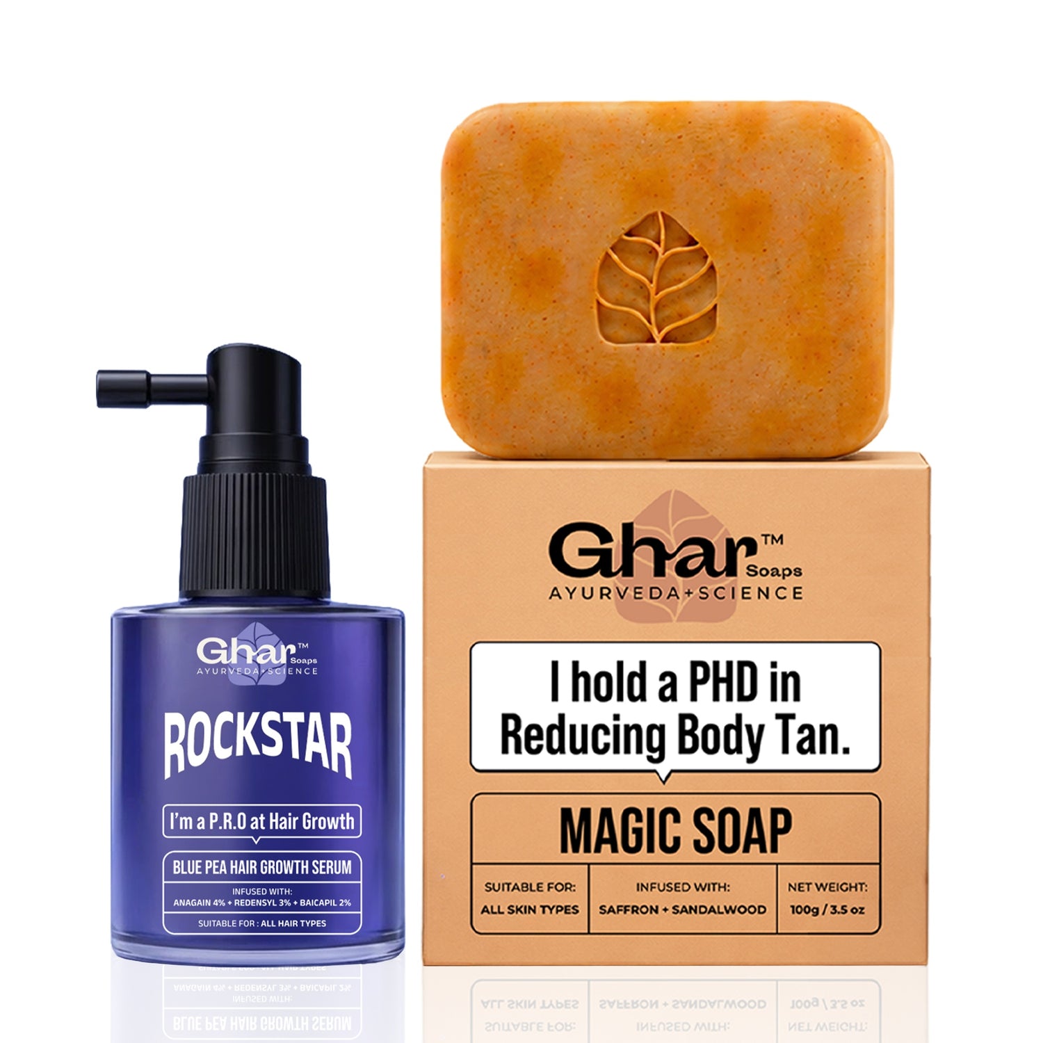 Ghar Soaps Rockstar Advanced Hair Growth Serum (30ml) + Magic Soap (100gm) Combo | For hair fall control & glowing skin | With Blue Pea & Saffron 130gm - 1