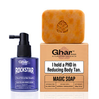 Ghar Soaps Rockstar Advanced Hair Growth Serum (30ml) + Magic Soap (100gm) Combo | For hair fall control & glowing skin | With Blue Pea & Saffron 130gm - 1