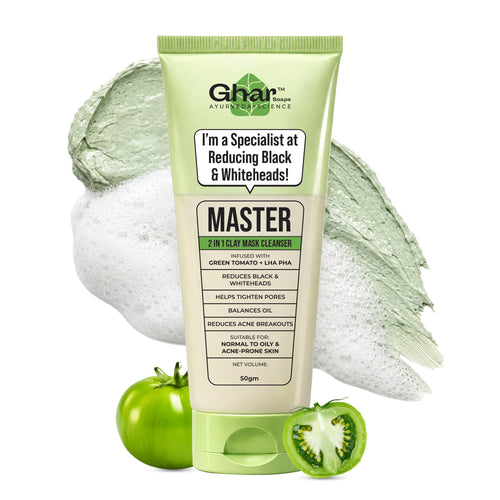 Ghar Soaps Master Clay Mask Cleanser | For reducing blackheads and whiteheads | With Green Tomato Extract & Kaolin + green clay | For all skin types - 1