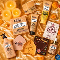 Ghar Soaps Dhamakedaar Glow Patakha Kit | Diwali Gift Box | Magic Soap, Face Wash, Cream, Sunscreen & Magic Oil | With Body Lotion, Room Freshener & Chocolates 250gm - 2