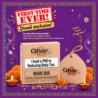 Ghar Soaps Dhamakedaar Glow Patakha Kit | Diwali Gift Box | Magic Soap, Face Wash, Cream, Sunscreen & Magic Oil | With Body Lotion, Room Freshener & Chocolates 250gm - 4