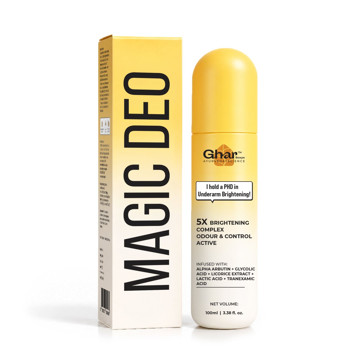 Ghar Soaps Magic Deo Underarm Brightening Mist | 5X Brightening Complex for Dark Underarms | 24 Hrs+ Odour Control | Alcohol-Free, Non-Sticky & Quick-Dry Deodorant Spray for Men & Women | 100 ml - 1