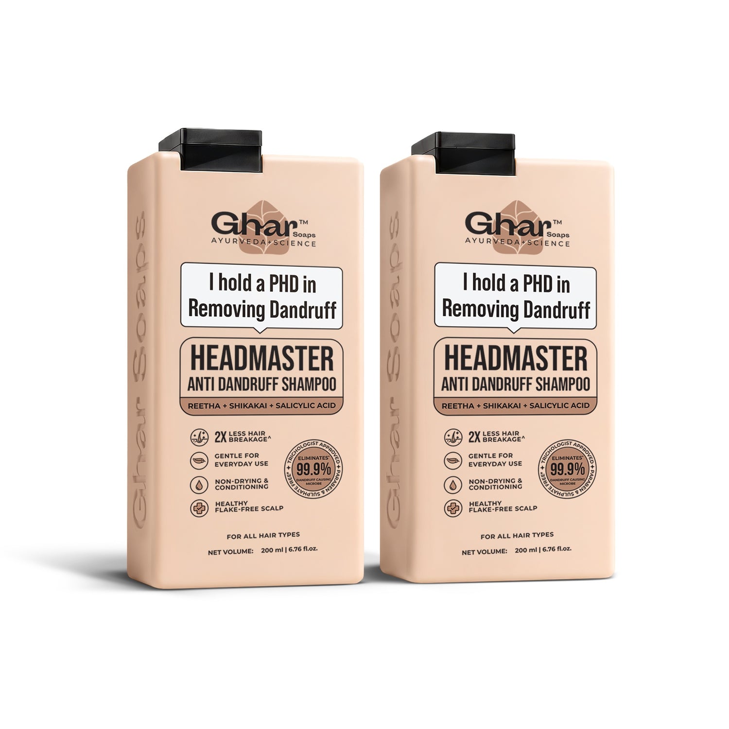 Ghar Soaps Headmaster Shampoo | Anti-Dandruff Shampoo | With Salicylic Acid, Reetha, Shikakai | For Dandruff-Prone Hair- (200ml x 2 Pack) 400 ml - 1