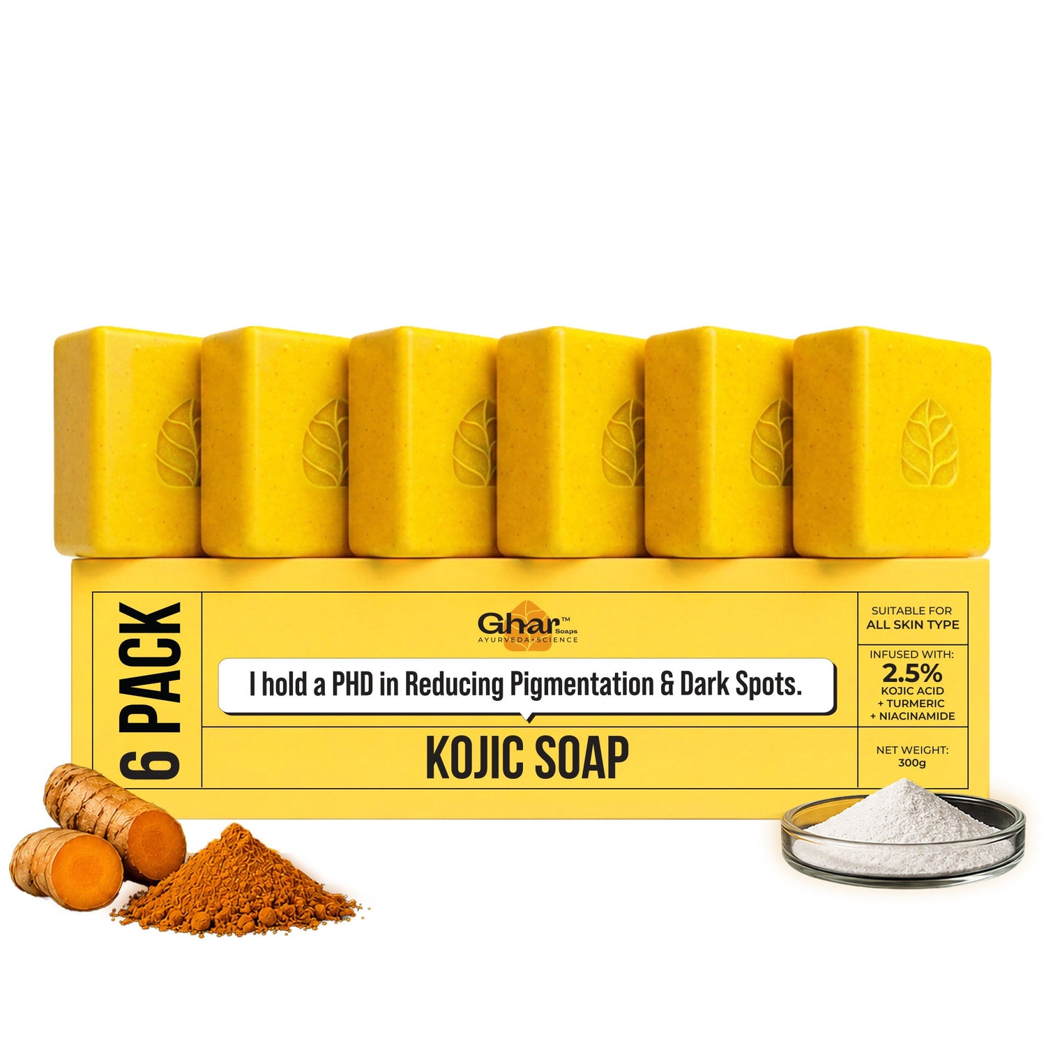 Ghar Soaps Kojic Acid Soap with Niacinamide for Pigmentation & Dark Spot (100g x 6 Pack) 600 gm - 1