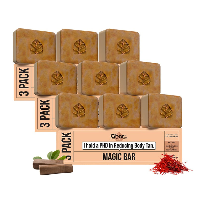 Ghar Soaps Sandalwood & Saffron Magic Bar For Skin Brightening & Glowing Skin (100g x 9 Pack) 900 gm - 1