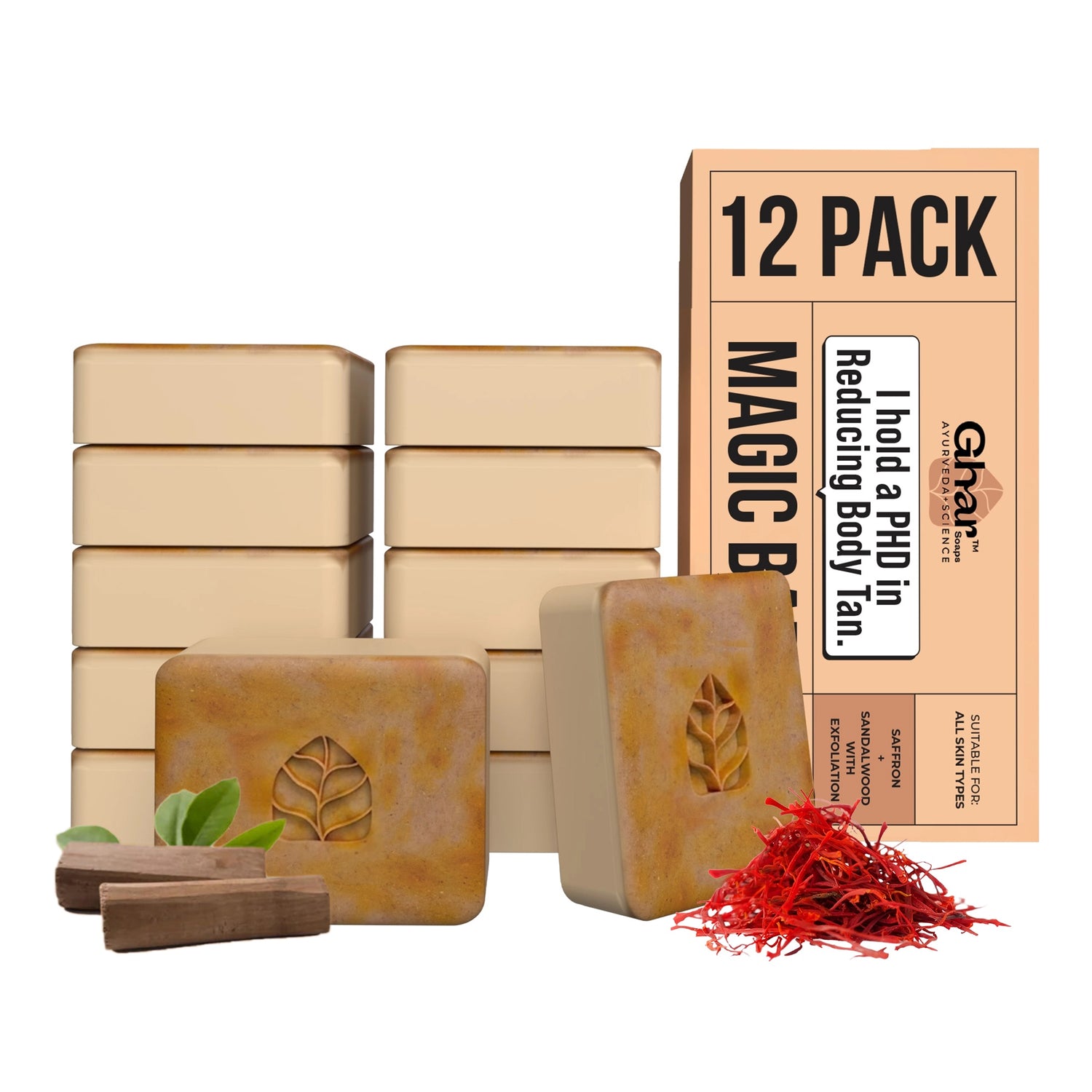 Ghar Soaps Sandalwood & Saffron Magic Bar For Skin Brightening & Glowing Skin (100g x 12 Pack) 1200 gm - 1