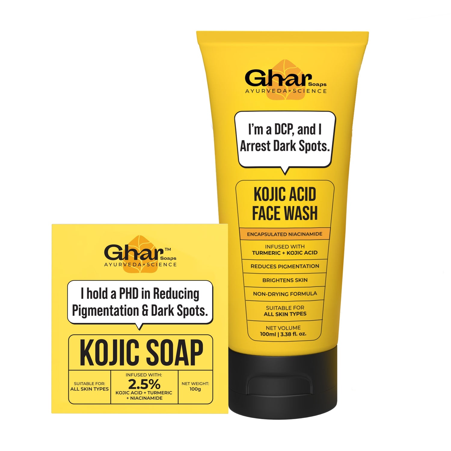 Ghar Soaps Kojic Acid Face Wash & Kojic Soap Combo | With Kojic Acid, Niacinamide & Turmeric | Fades Pigmentation, Dark Spots & Sun Damage | Brightening & Skin Lightening 200 gm - 1