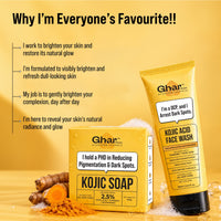 Ghar Soaps Kojic Acid Face Wash & Kojic Soap Combo | With Kojic Acid, Niacinamide & Turmeric | Fades Pigmentation, Dark Spots & Sun Damage | Brightening & Skin Lightening 200 gm - 4