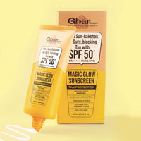 GHAR SOAPS Sunscreen SPF 50 PA++ Magic Glow Sunscreen SPF 50+ UVA/UVB Protection Saffron & Vitamin E 60ml