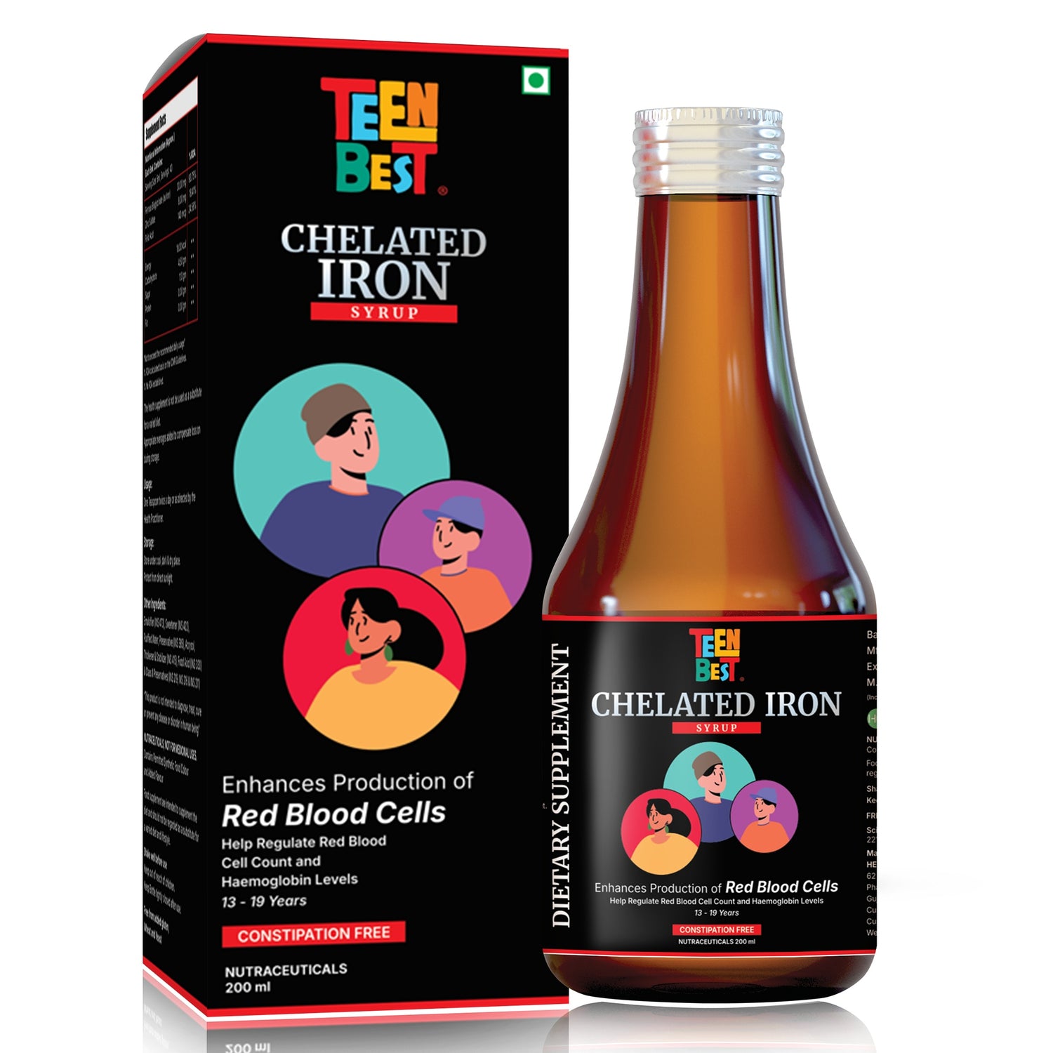 HealthBest Teens Chelated Iron Liquid Supplement with Zinc & Folic Acid - Boosts Hemoglobin & Reduces Fatigue, 200 ml - 1