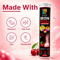 Healthbest Teens Chelated Iron Fizz+ Effervescent Tablets 20 Berry Blast Flavour, No Metallic Taste Gentle on Stomach Vitamin C & Folic Acid 30gm - 5