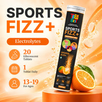 Healthbest Teens Sports Fizz+ Electrolyte Effervescent Tablets with Vitamin C & B12 | Supports Hydration, Energy, Immunity & Focus, No Metallic - 20 Orange Rush Tablets 50gm - 5