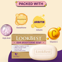 HealthBest LookBest Skin Brightening Soap 75gm (Pack of 3) with Kojic Acid, Glutathione, Arbutin & Vitamin C Gentle Tan Removal, Dark Spot Removal Bar for Face & Body, Anti-Aging All Skin Types for Men & Women