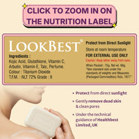 HealthBest LookBest Skin Brightening Soap 75gm (Pack of 3) with Kojic Acid, Glutathione, Arbutin & Vitamin C Gentle Tan Removal, Dark Spot Removal Bar for Face & Body, Anti-Aging All Skin Types for Men & Women