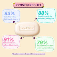 HealthBest LookBest Skin Brightening Soap 75gm (Pack of 3) with Kojic Acid, Glutathione, Arbutin & Vitamin C Gentle Tan Removal, Dark Spot Removal Bar for Face & Body, Anti-Aging All Skin Types for Men & Women