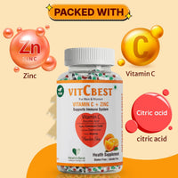 HealthBest VitCbest Vitamin C + Zinc Gummies | Immunity Booster | Antioxidants | Free of Gluten, Soy & Dairy | For Men & Women | 30 Gummies (Orange Flavor)