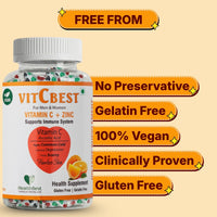 HealthBest VitCbest Vitamin C + Zinc Gummies | Immunity Booster | Antioxidants | Free of Gluten, Soy & Dairy | For Men & Women | 30 Gummies (Orange Flavor)