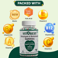 HealthBest VitOBest Multivitamin Gummies for Men & Women - Immune Support, Energy Boost, Probiotics, Antioxidants, Vitamins A & B - Adult Gummies, 30 Mixed-Fruit Flavor