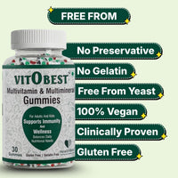 HealthBest VitOBest Multivitamin Gummies for Men & Women - Immune Support, Energy Boost, Probiotics, Antioxidants, Vitamins A & B - Adult Gummies, 30 Mixed-Fruit Flavor