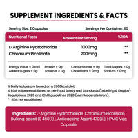 Vlado's Himalayan Organics L-Arginine 1000 mg With Chromium Picolinate Supplement 120 Capsules