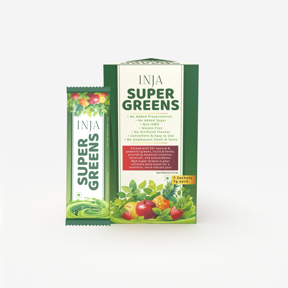 INJA Super Greens |Complete Daily Greens for Men & Women | 40+ Vitamins, Minerals Superfoods, Adaptogens & Antioxidants for Immunity, Energy, Detox, Gut Health