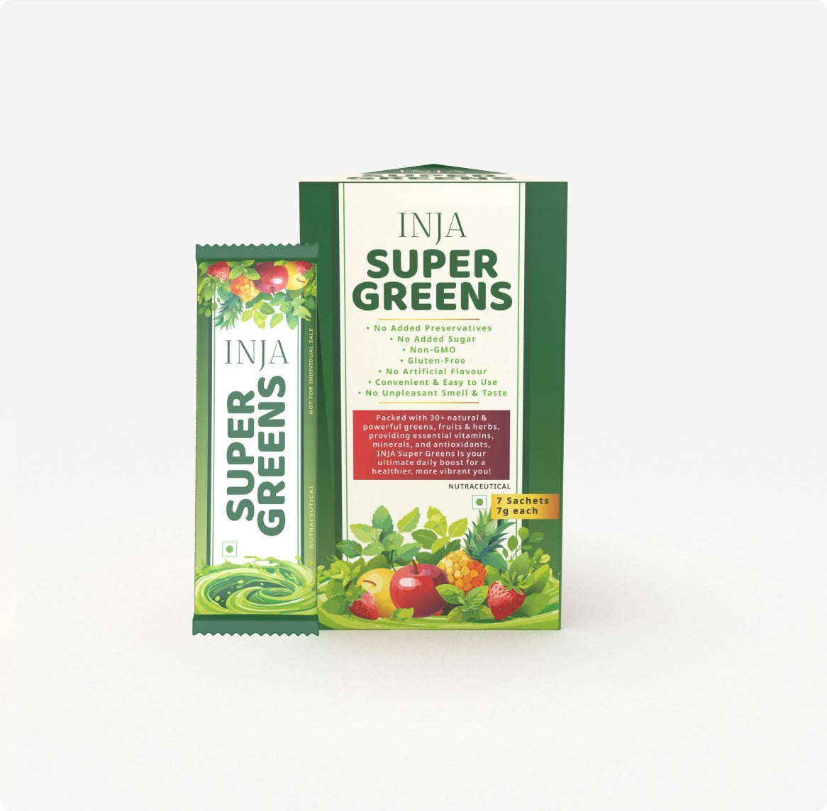 INJA Super Greens |Complete Daily Greens for Men & Women | 40+ Vitamins, Minerals Superfoods, Adaptogens & Antioxidants for Immunity, Energy, Detox, Gut Health