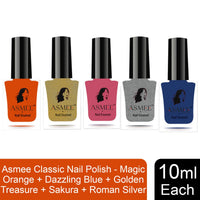 Asmee Classic Nail Polish Magic Orange | Dazzling Blue | Golden Treasure | Sakura | Roman Silver