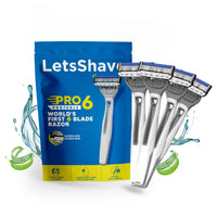 LetsShave Pro 6 Portable Razor for Men, Pack of 4 Razor, World's First 6 Blade Razor Set, Disposable Razor for Men Kit
