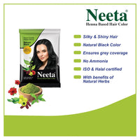 Neeta Hair Color Powder Natural Black 10g with Herbs for Smooth Silky Hair