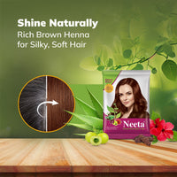 Neeta Henna Powder for Hair Color with Amla, Shikakai, Heena & Aloe Vera for Smooth, Natural Brown Hair 15g per Pack, 10 Packs