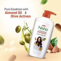 Nisha Almond and Olive Shampoo for Women & Men 650ml for Silky, Shiny and Smooth Hair, Prevents Damage & Split Ends, Deep Nourishment All Hair Types