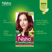 Nisha Creme Hair Color for Women & Men - Burgundy, 30g+30ml, Long-lasting, 100% Grey Coverage Permanent Hair Colour
