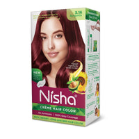Nisha Creme Hair Color for Women & Men - Burgundy, 30g+30ml, Long-lasting, 100% Grey Coverage Permanent Hair Colour