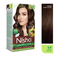 Nisha Creme Hair Color for Women & Men - Dark Brown, 30g+30ml, Long-lasting, 100% Grey Coverage Permanent Hair Colour