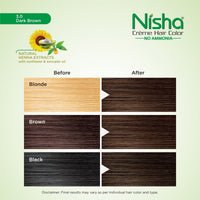 Nisha Creme Hair Color for Women & Men - Dark Brown, 30g+30ml, Long-lasting, 100% Grey Coverage Permanent Hair Colour