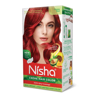 Nisha Creme Hair Color for Women & Men - Flame Red, 30g+30ml, Long-lasting, 100% Grey Coverage Permanent Hair Colour
