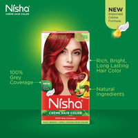 Nisha Creme Hair Color for Women & Men - Flame Red, 30g+30ml, Long-lasting, 100% Grey Coverage Permanent Hair Colour