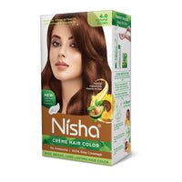 Nisha Creme Hair Color for Women & Men - Natural Brown, 30g+30ml, Long-lasting, 100% Grey Coverage Permanent Hair Colour