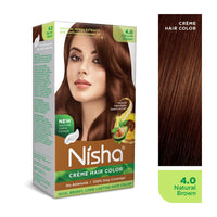 Nisha Creme Hair Color for Women & Men - Natural Brown, 30g+30ml, Long-lasting, 100% Grey Coverage Permanent Hair Colour