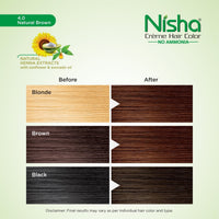 Nisha Creme Hair Color for Women & Men - Natural Brown, 30g+30ml, Long-lasting, 100% Grey Coverage Permanent Hair Colour