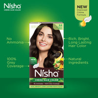 Nisha Creme Hair Color for Women & Men - Original Black, 30g+30ml, Long-lasting, 100% Grey Coverage Permanent Hair Colour