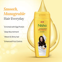 Nisha Egg Protein Shampoo for Women & Men 340ml For Strong, Smooth & Shiny Hair, Frizz Control, Deep Nourishment, All Hair Types