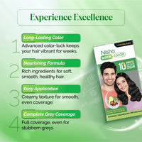 Nisha Hair Colour for Women & Men - 1.0 Natural Black Permanent Hair Colour Quick Color 10-Minute 60g Pouch Ammonia-Free