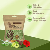 Nisha Hair Colour for Women Dark Brown 100% Henna-Based Powder Long-Lasting Herbal Formula Ammonia-Free 45g Zipper Pouch