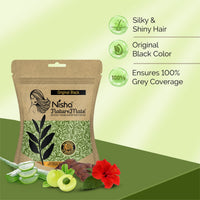 Nisha Hair Colour for Women Natural Black 100% Henna-Based Powder Long-Lasting Herbal Formula Ammonia-Free 45g Zipper Pouch