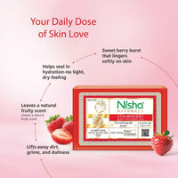 Nisha Strawberry Body Cleansing Soap Bar 125g â€“ Paraben Free, Vegan, Gentle Cleanse for Soft & Supple Skin, Suitable for All Skin Types, Men & Women