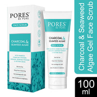 PORES Be Pure Charcoal & Seaweed Algae Gel Face Scrub With Bamboo Charcoal Powder, Organic Seaweed Powder & Vetiver Grass 100 ml
