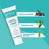 PORES Be Pure Charcoal & Seaweed Algae Gel Face Scrub With Bamboo Charcoal Powder, Organic Seaweed Powder & Vetiver Grass 100 ml